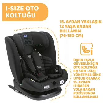Chicco Mokita Isofixli-Emniyet Kemerli 9-36 kg Yatabilen Sürüş Yönü Oto Koltuğu Siyah