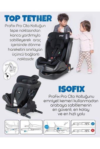Prego Pro Fix Pro Signal Isofixli-Emniyet Kemerli 360 Derece Dönen 0-36 kg Yatabilen Yükseklik Ayarlı Çift Yönlü Oto Koltuğu Siyah