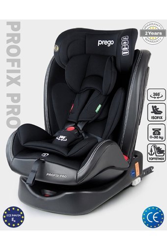Prego Pro Fix Pro Signal Isofixli-Emniyet Kemerli 360 Derece Dönen 0-36 kg Yatabilen Yükseklik Ayarlı Çift Yönlü Oto Koltuğu Siyah
