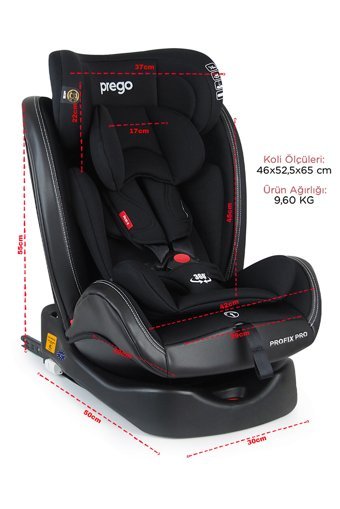 Prego Pro Fix Pro Signal Isofixli-Emniyet Kemerli 360 Derece Dönen 0-36 kg Yatabilen Yükseklik Ayarlı Çift Yönlü Oto Koltuğu Siyah
