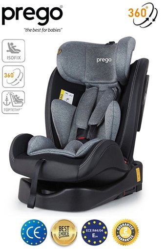 Prego Pro Fix Isofixli-Emniyet Kemerli 360 Derece Dönen 0-36 kg Yatabilen Yükseklik Ayarlı Çift Yönlü Oto Koltuğu Gri