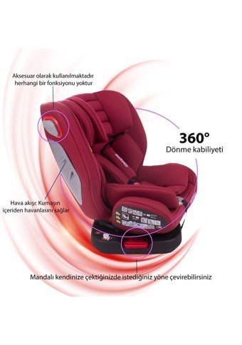 Chubby Baby DasWagen Isofixli 360 Derece Dönen 0-36 kg Yatabilen Sürüş Yönü-Sürüş Yönü Tersi Oto Koltuğu Kırmızı