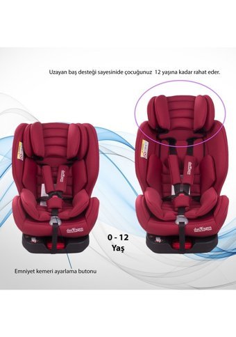 Chubby Baby DasWagen Isofixli 360 Derece Dönen 0-36 kg Yatabilen Sürüş Yönü-Sürüş Yönü Tersi Oto Koltuğu Kırmızı