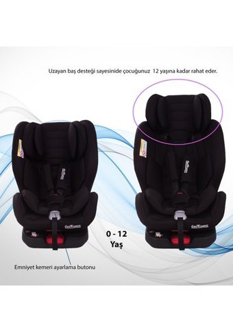 Chubby Baby DasWagen Isofixli 360 Derece Dönen 0-36 kg Yatabilen Sürüş Yönü-Sürüş Yönü Tersi Oto Koltuğu Siyah