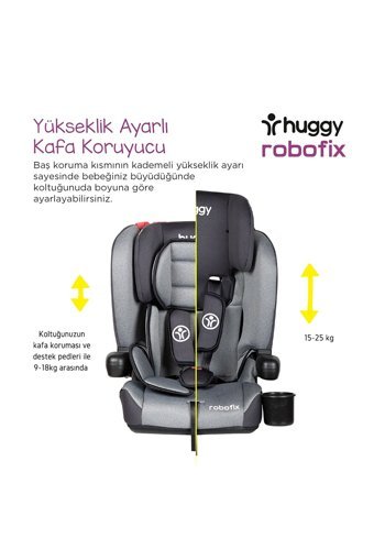 Huggy Robo Fix Isofixli-Emniyet Kemerli 9-36 kg Yatabilen Yükseklik Ayarlı Sürüş Yönü Oto Koltuğu Kırmızı