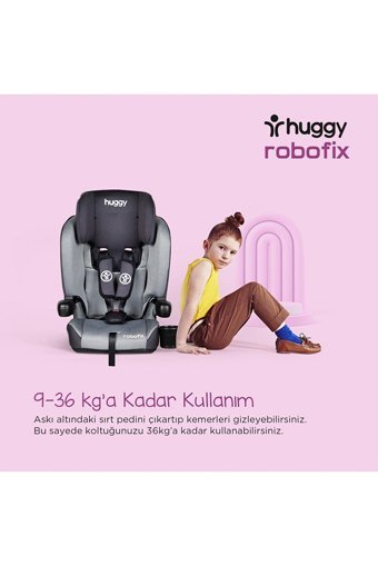 Huggy Robo Fix Isofixli-Emniyet Kemerli 9-36 kg Yatabilen Yükseklik Ayarlı Sürüş Yönü Oto Koltuğu Kırmızı