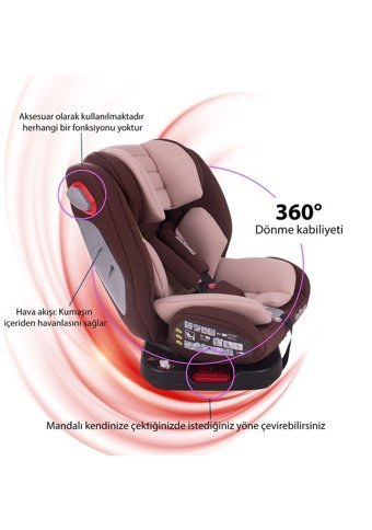 Chubby Baby DasWagen Isofixli 360 Derece Dönen 0-36 kg Yatabilen Sürüş Yönü-Sürüş Yönü Tersi Oto Koltuğu Bordo Pembe