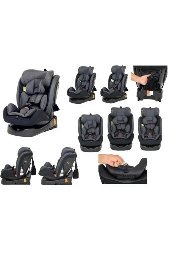 Baby Door Isofixli-Emniyet Kemerli 360 Derece Dönen 0-36 kg Yatabilen Yükseklik Ayarlı Çift Yönlü Oto Koltuğu Gri
