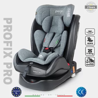 Prego Pro Fix Pro Isofixli-Emniyet Kemerli 360 Derece Dönen 0-36 kg Yatabilen Yükseklik Ayarlı Çift Yönlü Oto Koltuğu Gri