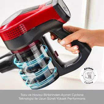 Karaca Vantuz Power Force Kuru Hepa Filtreli 350 W Kablosuz Şarjlı Dikey Süpürge Kırmızı