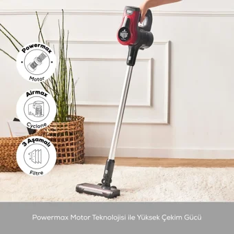 Karaca Vantuz Power Force Kuru Hepa Filtreli 350 W Kablosuz Şarjlı Dikey Süpürge Kırmızı