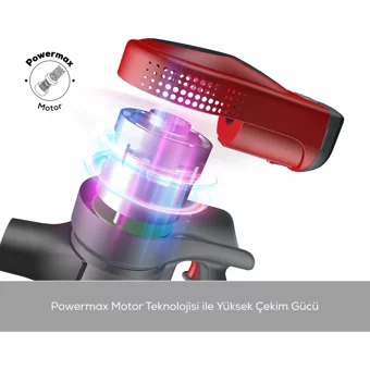 Karaca Vantuz Power Force Kuru Hepa Filtreli 350 W Kablosuz Şarjlı Dikey Süpürge Kırmızı
