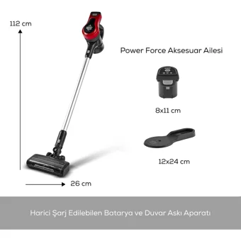 Karaca Vantuz Power Force Kuru Hepa Filtreli 350 W Kablosuz Şarjlı Dikey Süpürge Kırmızı