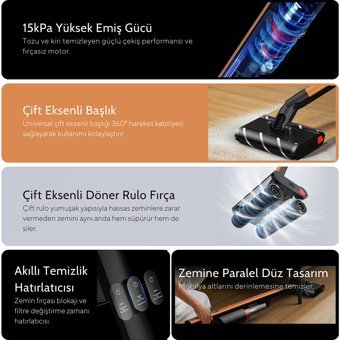 Deerma VC31 Islak Kuru Hepa Filtreli 220 W Kablosuz Şarjlı Dikey Süpürge Mavi