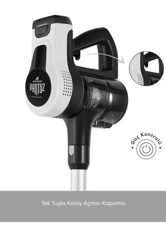 Karaca Vantuz Power Force Kuru Hepa Filtreli 350 W Kablosuz Şarjlı Dikey Süpürge Beyaz