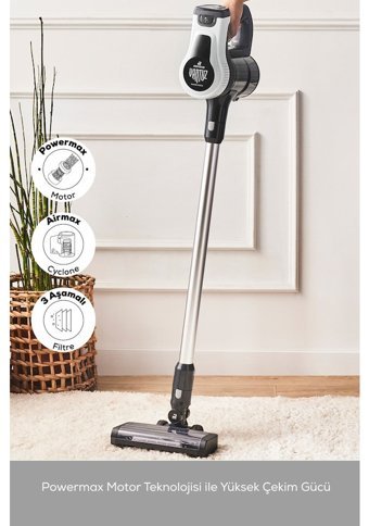 Karaca Vantuz Power Force Kuru Hepa Filtreli 350 W Kablosuz Şarjlı Dikey Süpürge Beyaz