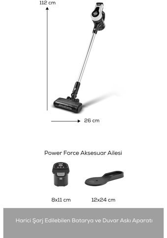 Karaca Vantuz Power Force Kuru Hepa Filtreli 350 W Kablosuz Şarjlı Dikey Süpürge Beyaz