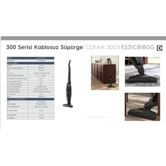 Electrolux ES31CB18GG Kuru Kablosuz Şarjlı Dikey Süpürge Siyah