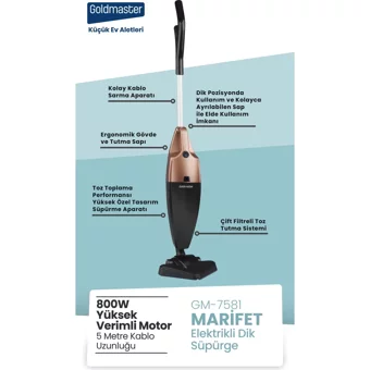 Goldmaster Marifet GM-7581 Kuru 800 W Kablolu Elektrikli Dikey Süpürge Kahverengi