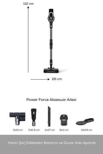 Karaca Vantuz Power Force Pro 2 Kuru Hepa Filtreli 350 W Kablosuz Şarjlı Dikey Süpürge Siyah
