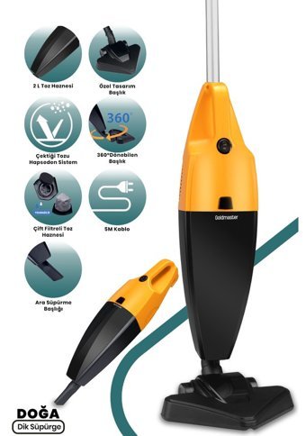 Goldmaster doğa Kuru 800 W Kablolu Elektrikli Dikey Süpürge Sarı