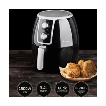Master Pro By CarloCracco SErisi 9177 Airfryer 3.4 lt Tek Hazneli Izgara Yapan Led Ekranlı Yağsız Sıcak Hava Fritözü Siyah