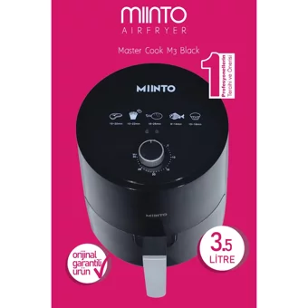 Miinto Master Cook M3 Airfryer 3.5 lt Tek Hazneli Izgara Yapan Led Ekranlı Yağsız Sıcak Hava Fritözü Siyah