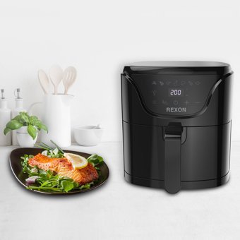Rexon Hot Airfryer 5 lt Tek Hazneli Led Ekranlı Yağsız Sıcak Hava Fritözü Siyah