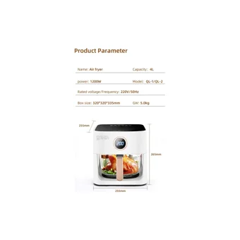 Horizon Store Airfryer 4 lt Tek Hazneli Led Ekranlı Yağsız Sıcak Hava Fritözü Beyaz