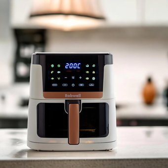 Robwell SR81 Airfryer 7 lt Tek Hazneli Izgara Yapan Led Ekranlı Yağsız Sıcak Hava Fritözü Beyaz