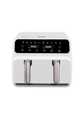 Rexon Dual-Cooker Airfryer 8 lt İki Hazneli Led Ekranlı Yağsız Sıcak Hava Fritözü Beyaz