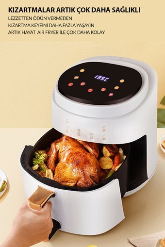 Robo H King Airfryer 8 lt Tek Hazneli Led Ekranlı Yağsız Sıcak Hava Fritözü Beyaz