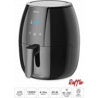 Valletta Raffle Airfryer 4 lt Tek Hazneli Led Ekranlı Yağsız Sıcak Hava Fritözü Siyah