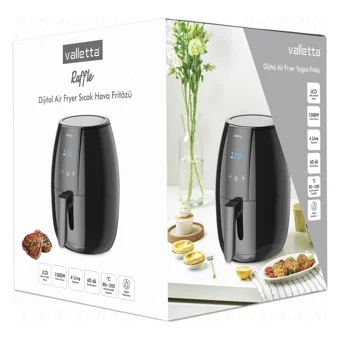 Valletta Raffle Airfryer 4 lt Tek Hazneli Led Ekranlı Yağsız Sıcak Hava Fritözü Siyah