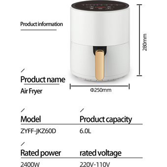 Horizon Store Airfryer 6 lt Tek Hazneli Yağsız Sıcak Hava Fritözü Beyaz