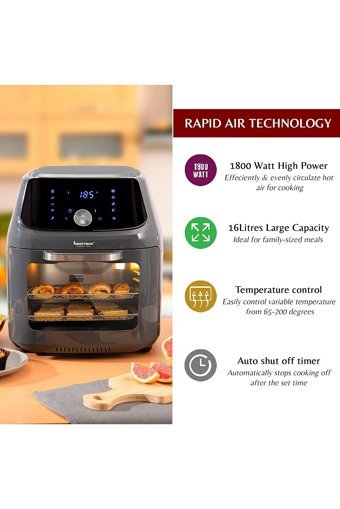 Innoteck Kitchen Pro Airfryer 16 lt Tek Hazneli Izgara Yapan Led Ekranlı Sıcak Hava Fritözü Gri