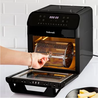 Robwell AS29 Airfryer 12 lt Tek Hazneli Izgara Yapan Led Ekranlı Yağsız Sıcak Hava Fritözü Siyah