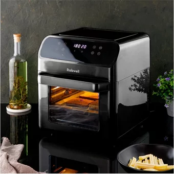 Robwell AS29 Airfryer 12 lt Tek Hazneli Izgara Yapan Led Ekranlı Yağsız Sıcak Hava Fritözü Siyah