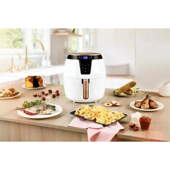 Tmarkt Airfryer 5.5 lt Tek Hazneli Led Ekranlı Yağsız Sıcak Hava Fritözü Beyaz