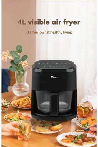 Miline AF4Le02 Airfryer 4 lt Tek Hazneli Izgara Yapan Led Ekranlı Yağsız Sıcak Hava Fritözü Siyah