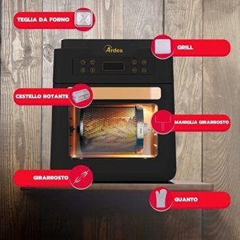 Ardes Airfryer 12 lt Tek Hazneli Izgara Yapan Led Ekranlı Sıcak Hava Fritözü Siyah