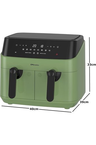 Emtronics Airfryer 9 lt İki Hazneli Izgara Yapan Led Ekranlı Sıcak Hava Fritözü Yeşil