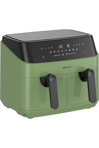 Emtronics Airfryer 9 lt İki Hazneli Izgara Yapan Led Ekranlı Sıcak Hava Fritözü Yeşil