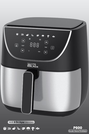 Problack P600 Airfryer 5.7 lt Tek Hazneli Led Ekranlı Yağsız Sıcak Hava Fritözü Siyah
