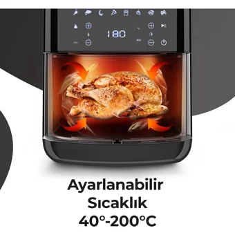 Problack P7000 Airfryer 7 lt Tek Hazneli Izgara Yapan Led Ekranlı Yağsız Sıcak Hava Fritözü Siyah