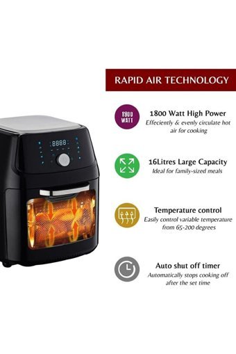Innoteck Kitchen Pro Airfryer 16 lt Tek Hazneli Izgara Yapan Led Ekranlı Sıcak Hava Fritözü Siyah