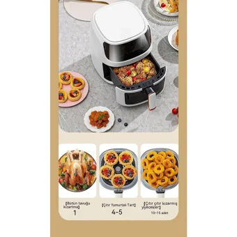 Qjqian Airfryer 6 lt Tek Hazneli Led Ekranlı Yağsız Sıcak Hava Fritözü Beyaz