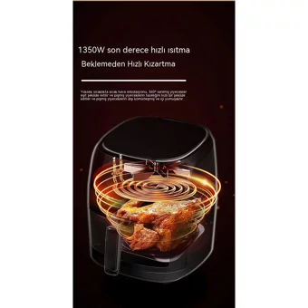 Qjqian Airfryer 6 lt Tek Hazneli Led Ekranlı Yağsız Sıcak Hava Fritözü Beyaz