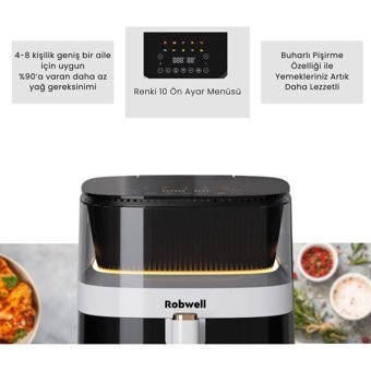 Robwell Rxo5 Airfryer 5 lt Tek Hazneli Led Ekranlı Yağsız Sıcak Hava Fritözü Beyaz