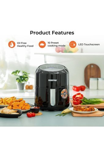 Geepas Airfryer 3.5 lt Tek Hazneli Izgara Yapan Yağsız Sıcak Hava Fritözü Siyah